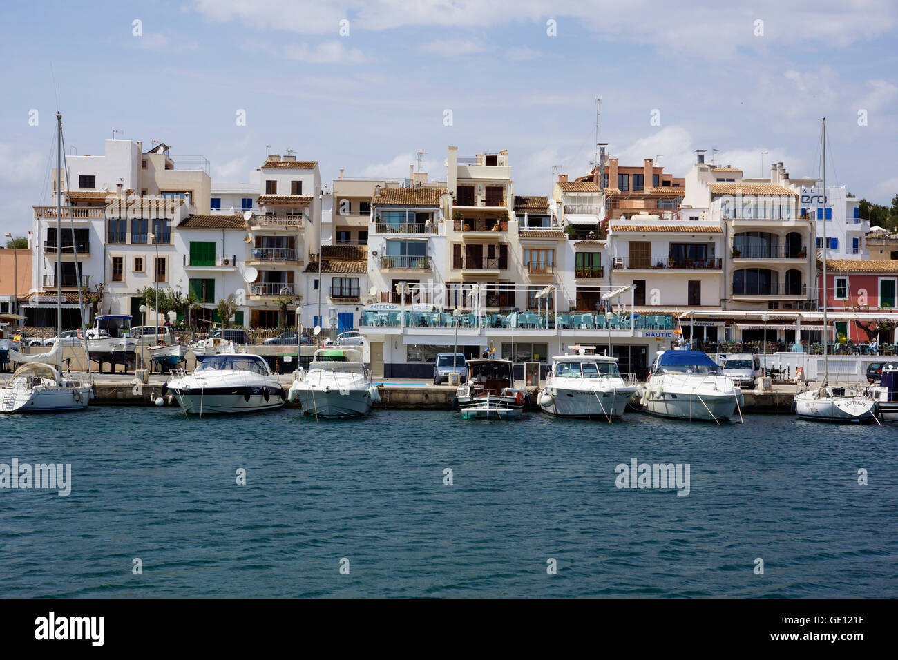 Geographie/Reisen, Spanien, Mallorca, Portopetro, Townview, Hafen, Boote, Additional-Rights - Clearance-Info - Not-Available Stockfoto
