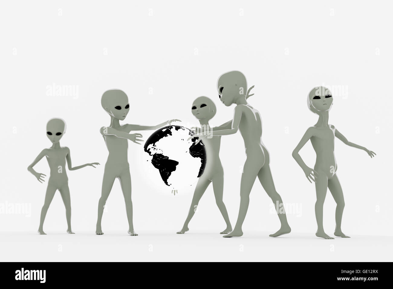 3D Abbildung einer Gruppe von Ausländern, die isoliert auf weißem Hintergrund Stockfoto