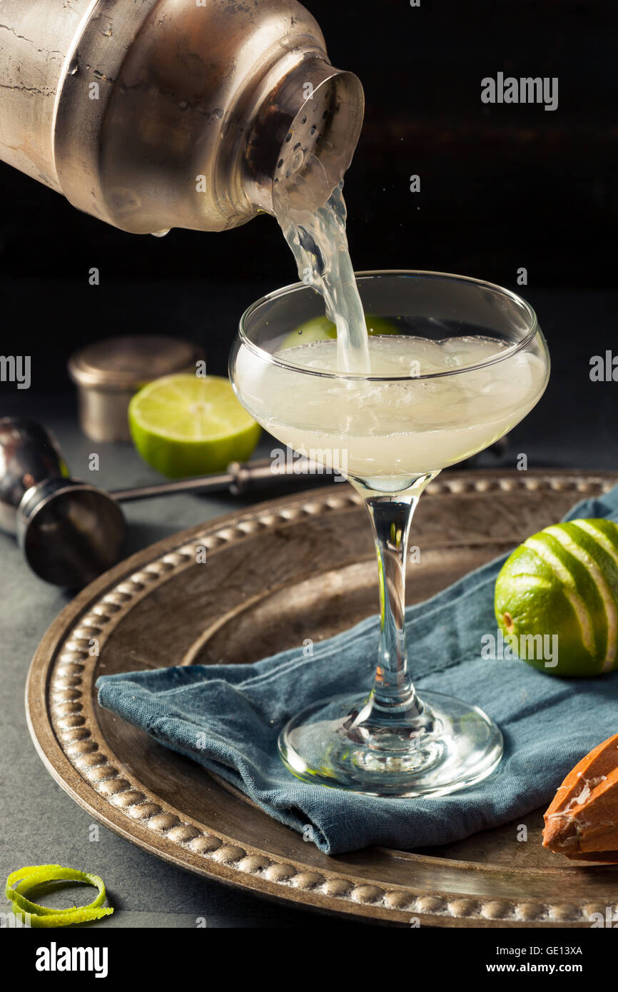 Alkoholische Kalk und Gin Gimlet mit Garnierung Stockfoto