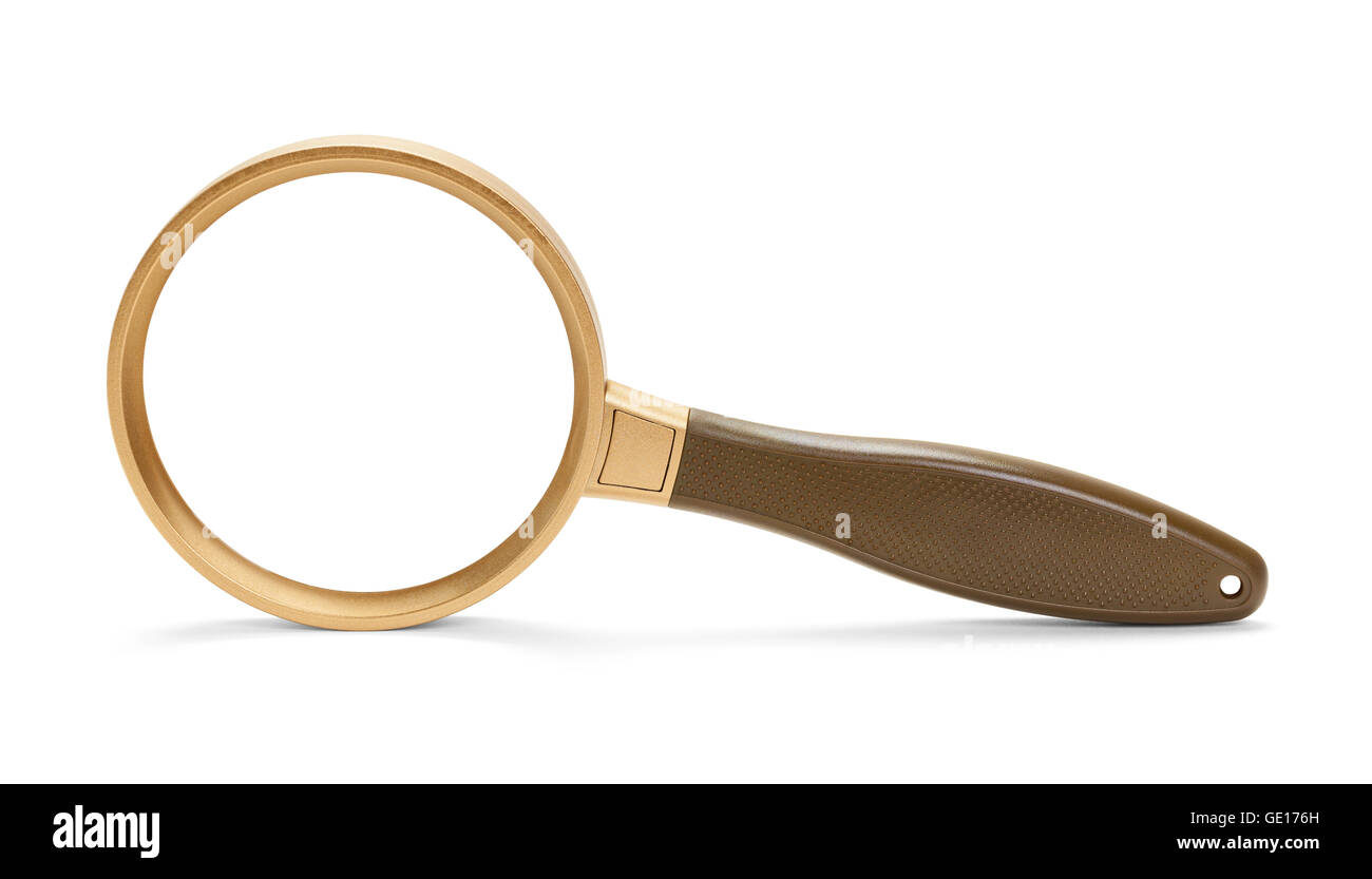 Gold und braun Magnifying Glass, Isolated on White Background. Stockfoto