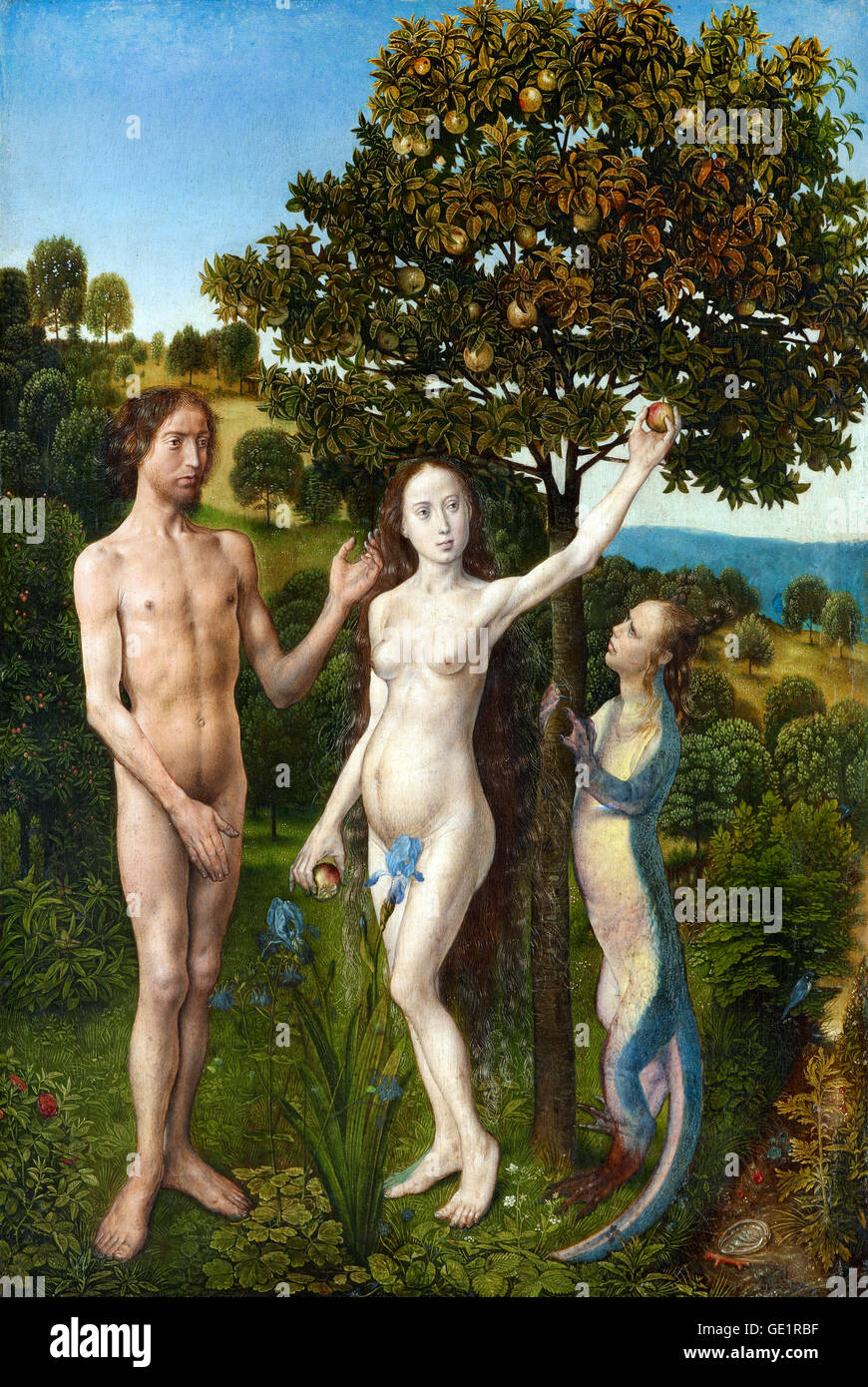 Hugo van der Goes, The Fall of Man und die Wehklage 1470-1475 Öl auf Holz. Kunsthistorisches Museum, Wien, Österreich. Stockfoto