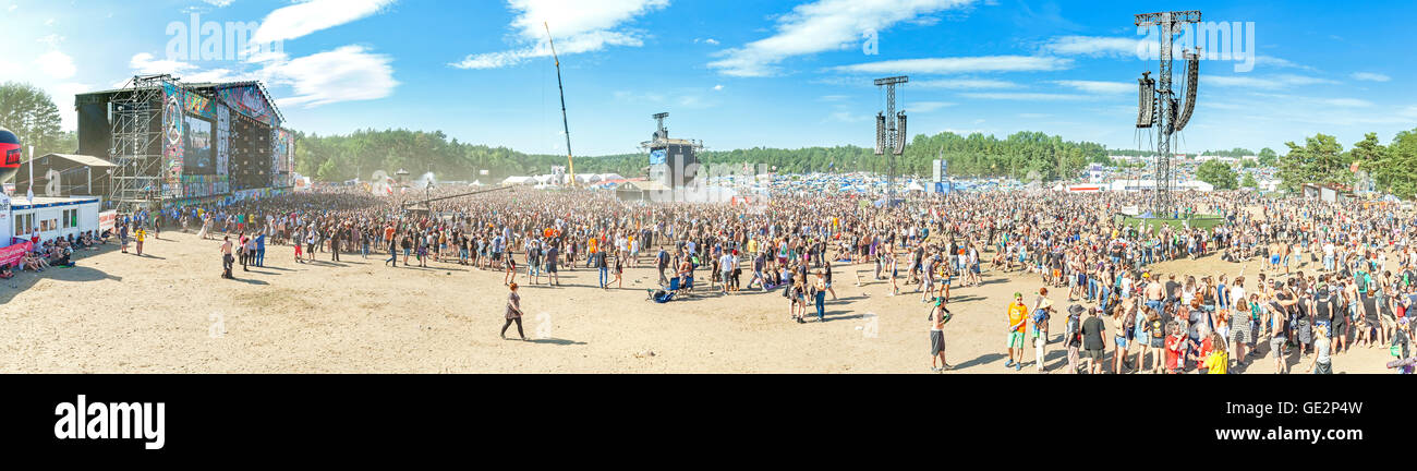 Panoramablick auf der Hauptbühne der 21. Woodstock Festival Polen (Przystanek Woodstock). Stockfoto