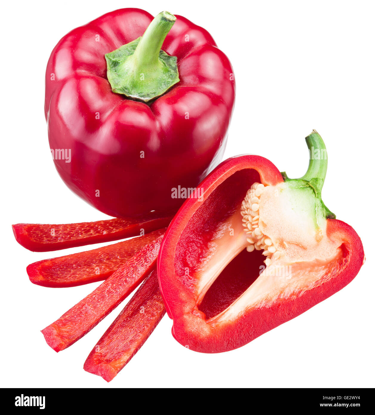 Rote Paprika isoliert auf weißem Hintergrund. Stockfoto