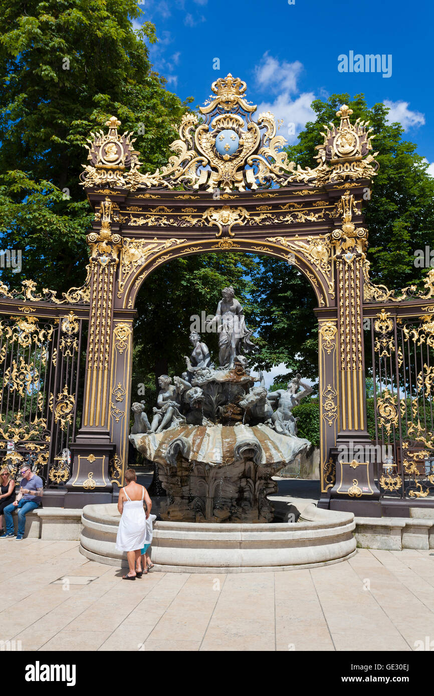 Neptunbrunnen von Barthélemy Guibal, Stanislas Platz, Nancy, Meurthe-et-Moselle, Champagne-Ardenne-Elsass-Lothringen, Frankreich Stockfoto