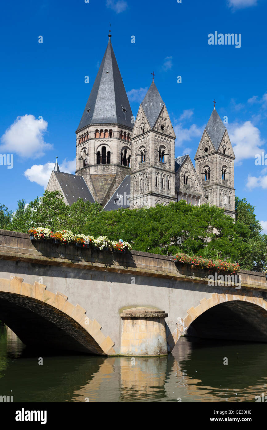 Temple Neuf und Mosel-Kanal Fluss, Metz, Moselle, Lothringen, Frankreich Stockfoto