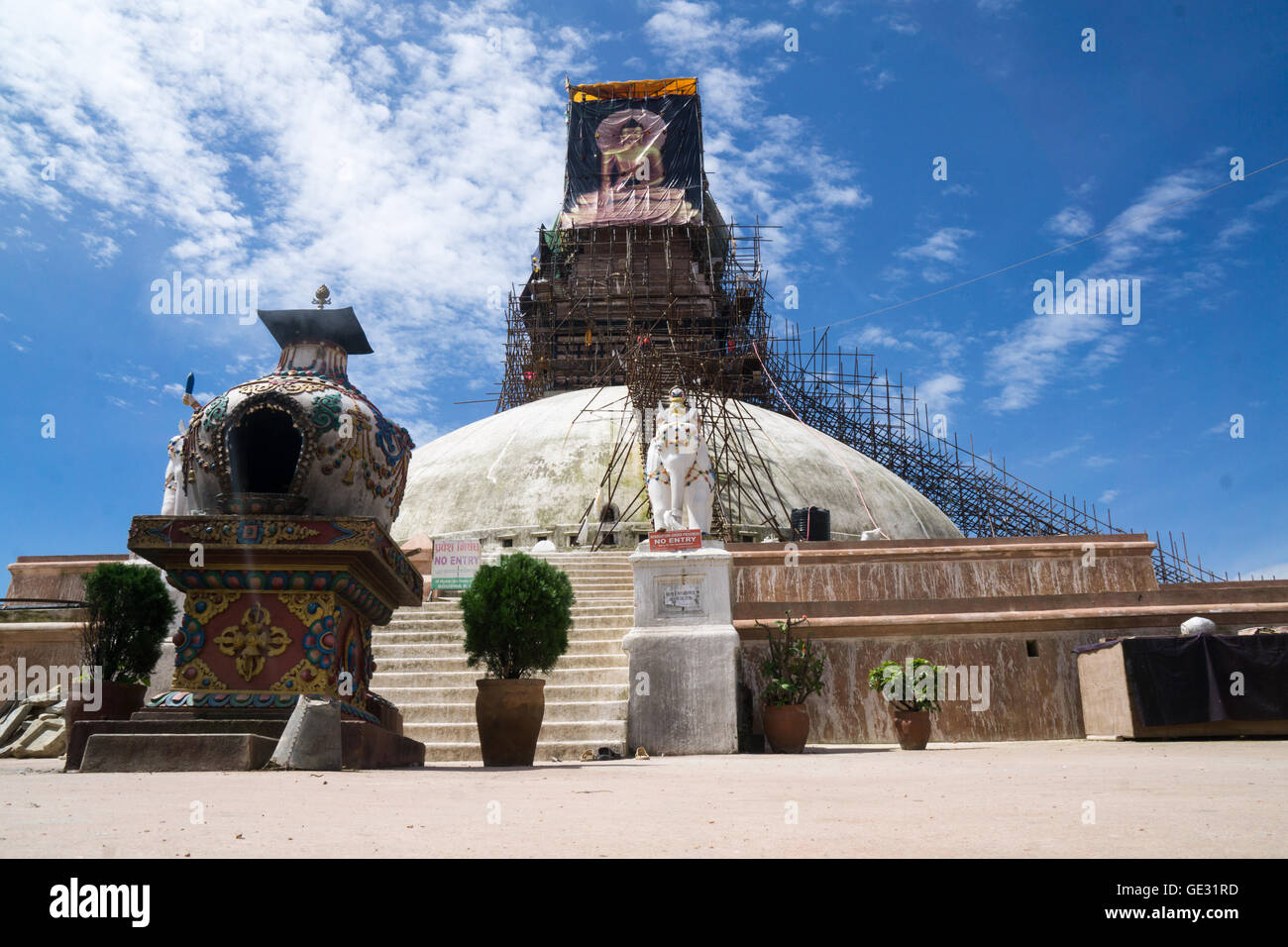 Renovierung des Stupa von Bodnath Stockfoto