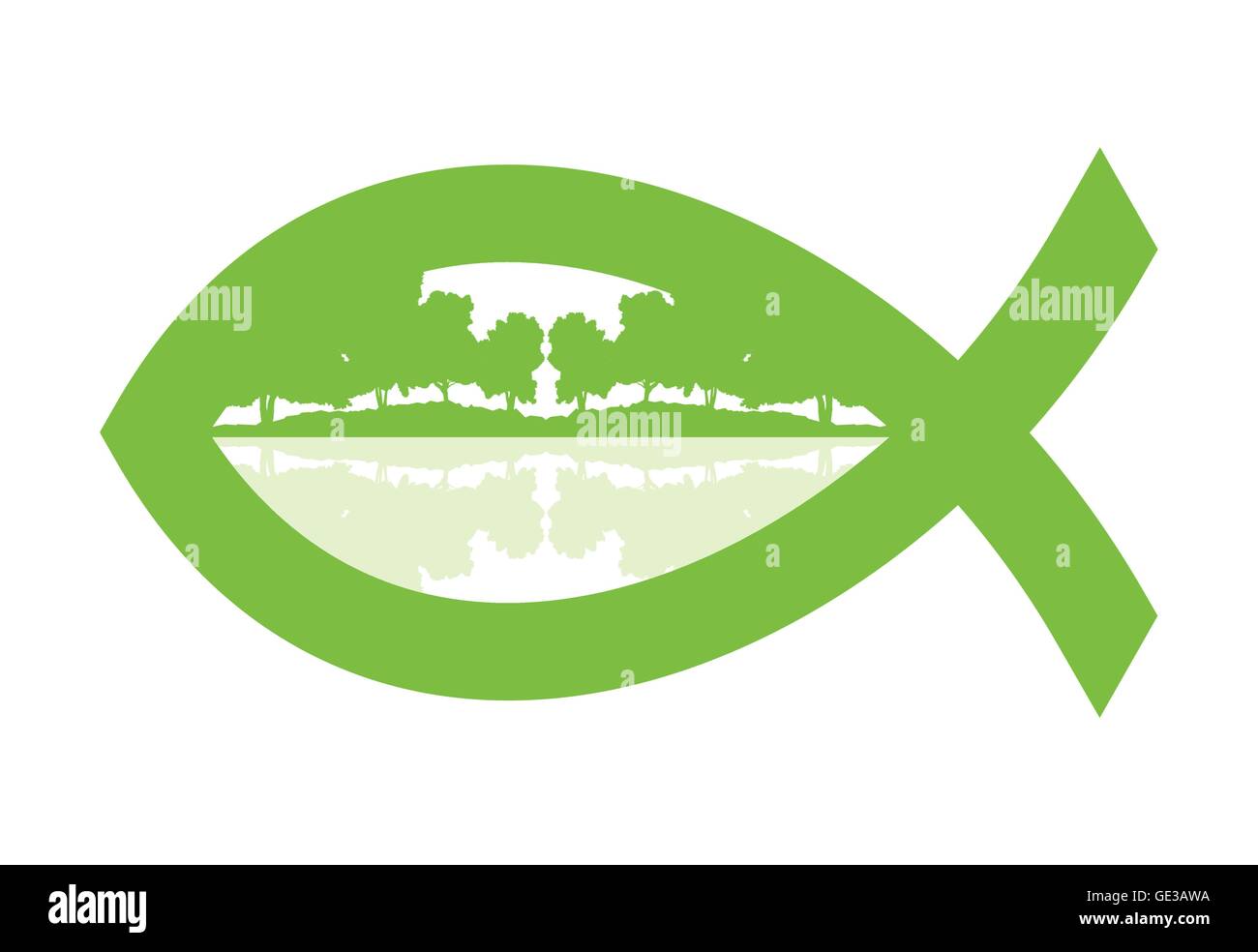 Christliche Fisch grün abstrakten Hintergrund Konzept Vektorgrafik mit Naturlandschaft Stock Vektor