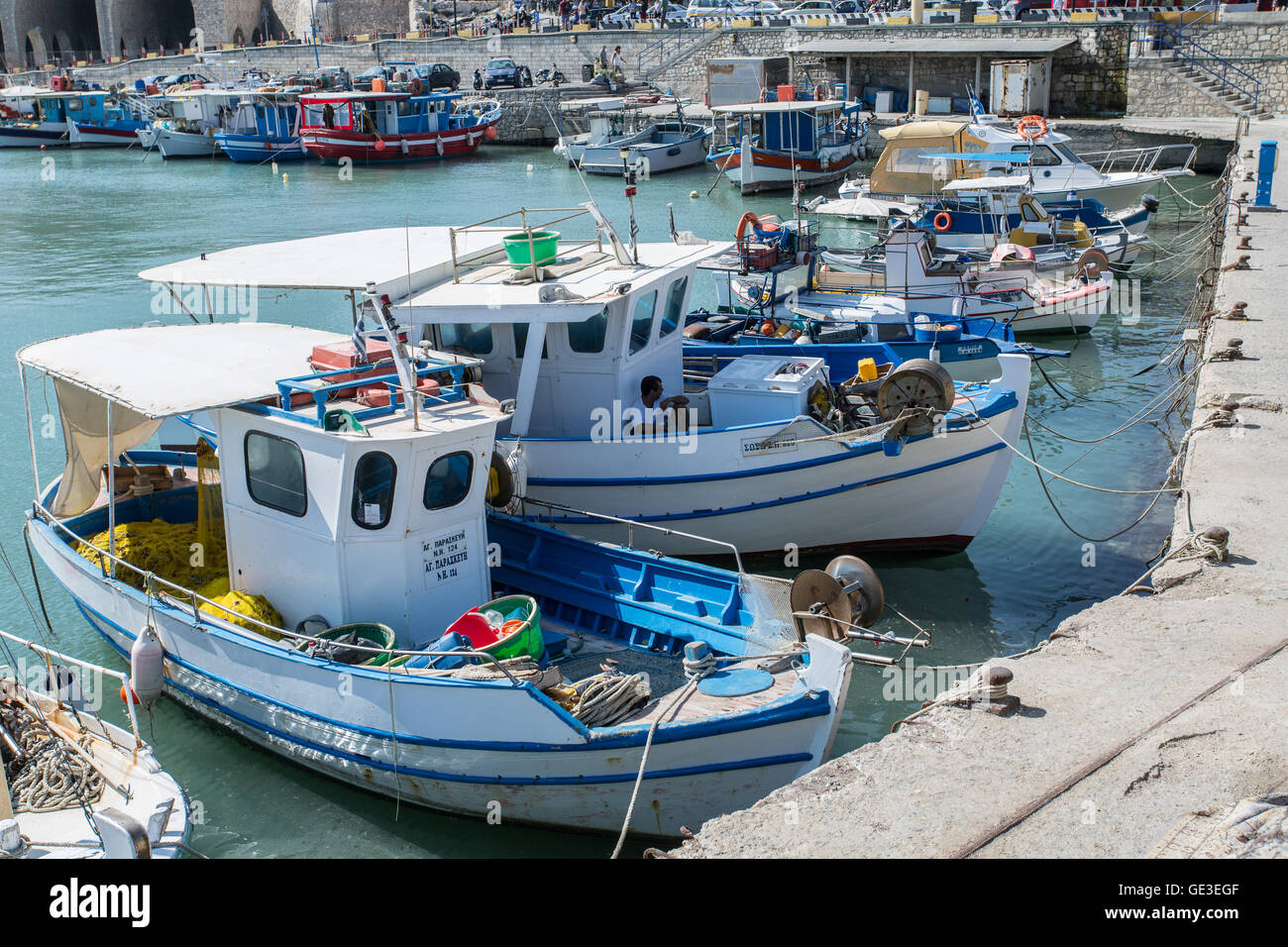 Bootsanlegestelle von Heraklion Hafen. Kreta. Stockfoto