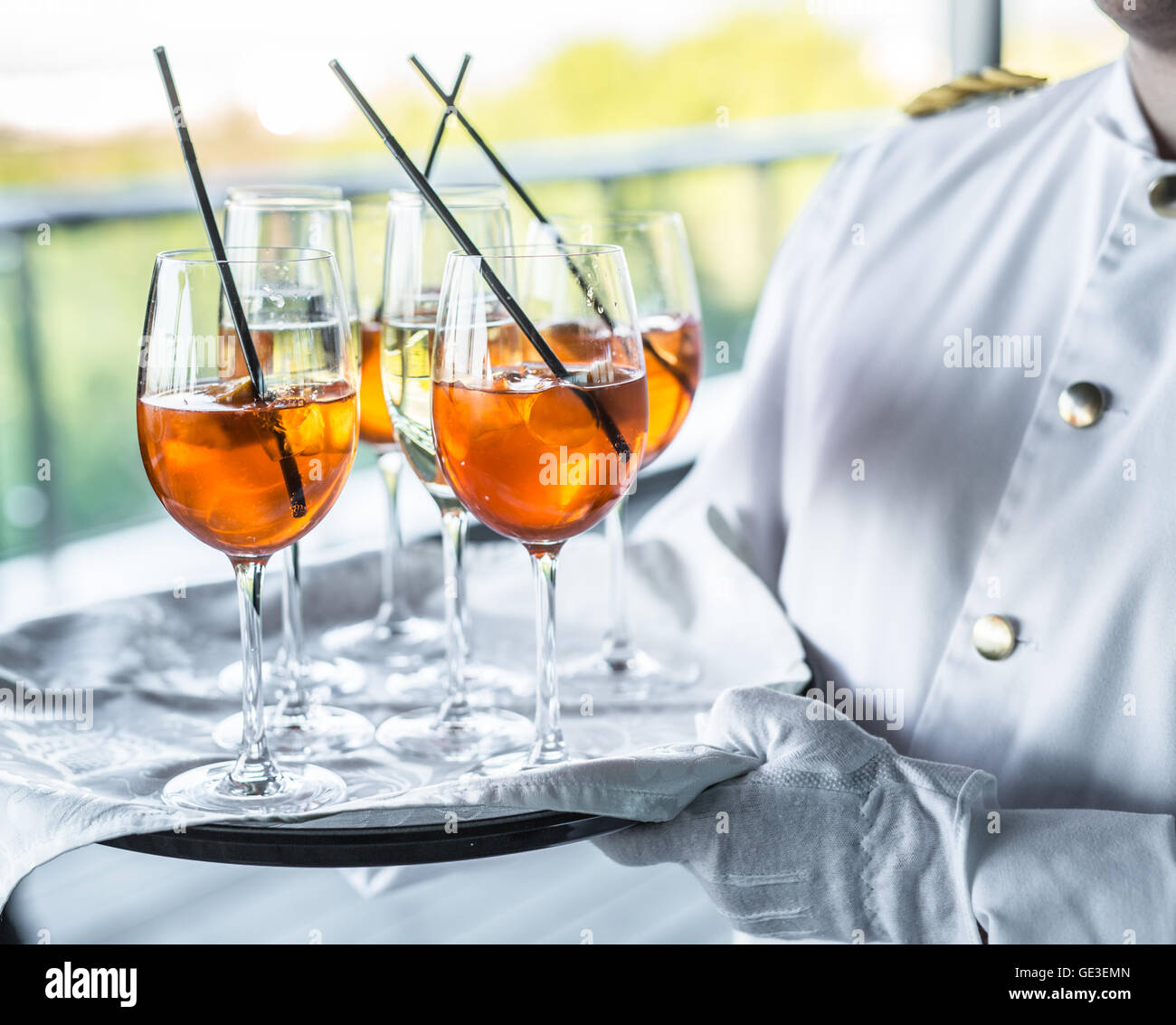 Gläser Wein. Bankett-Service. Stockfoto