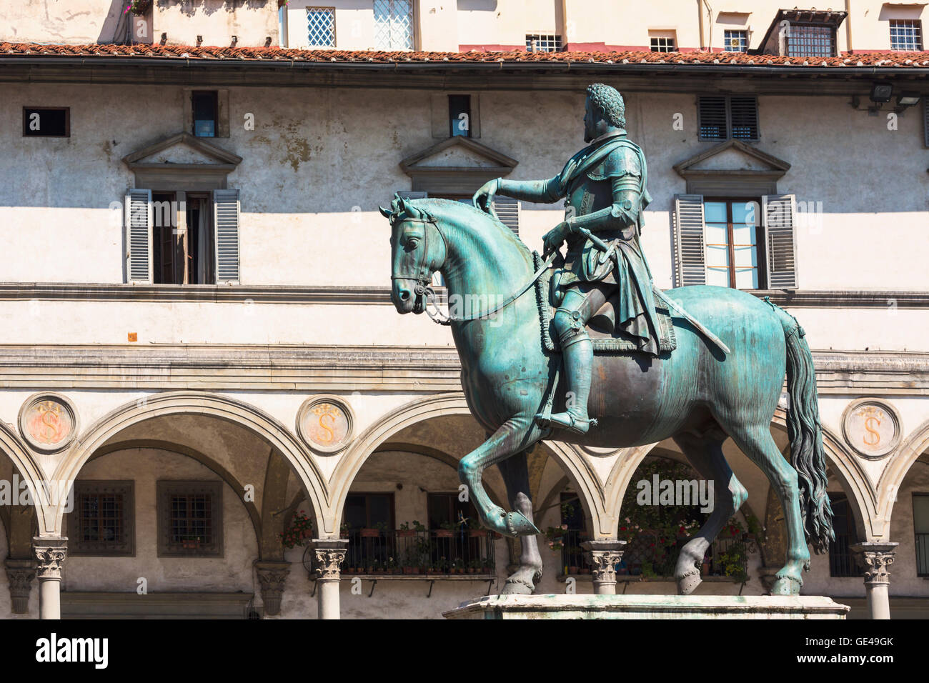 Florenz, Provinz Florenz, Toskana, Italien.  Bronzene Reiterstatue von Ferdinando ich de' Medici, Großherzog der Toskana. Stockfoto
