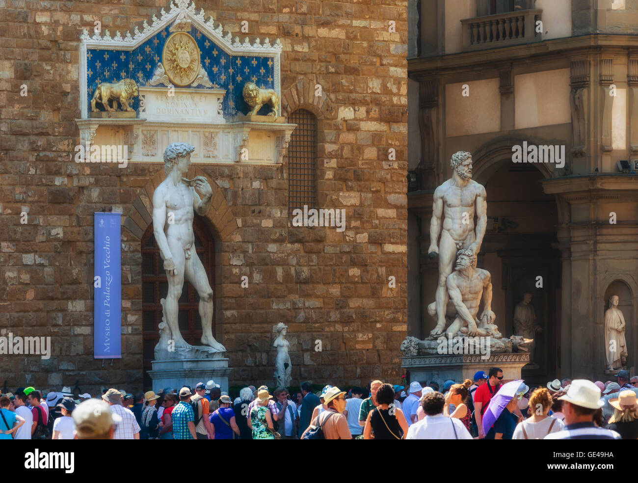 Florenz, Provinz Florenz, Toskana, Italien.  Eingang zum Palazzo Vecchio, Stockfoto