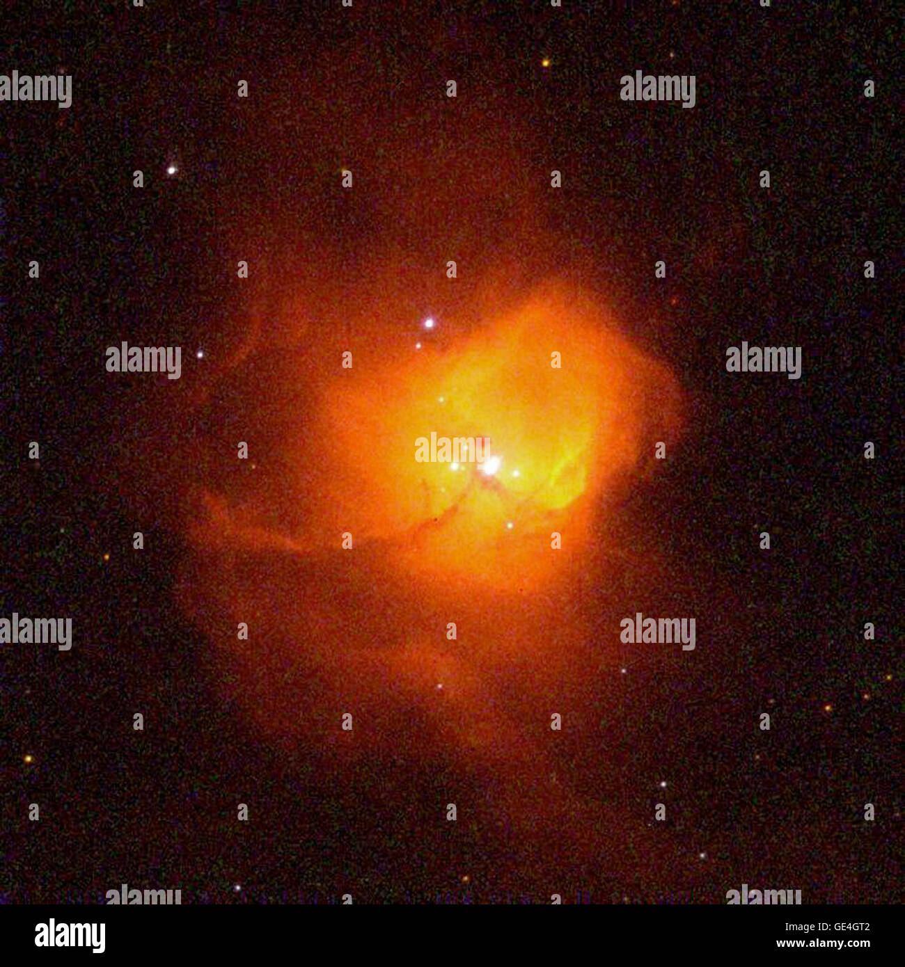 (24 September 1997) Eine Hubble Space Telescope der NASA "Family Portrait" der jungen, verschachtelt ultra helle Sterne in ihrer embryonalen Wolke aus glühenden Gasen. Der himmlische Entbindungsstation, N81, genannt ist befindet sich 200.000 Lichtjahre entfernt in der kleinen Magellanschen Wolke (SMC), eine kleine unregelmäßige Satelliten-Galaxie der Milchstraße. Exquisite Hubbles Auflösung kann Astronomen zu 50 separaten Sterne dicht gepackt in den Nebel Kern innerhalb einer 10 Lichtjahr Durchmesser - etwas mehr als zweimal die Entfernung zwischen Erde und den nächsten Stern, unsere Sonne zu lokalisieren. Das nächste paar von Sternen ist nur 1/3 o Stockfoto