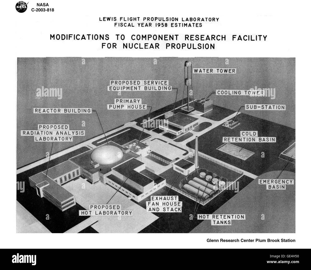 Künstler Zeichnung zeigt das Layout der andere Plum Brook Unterstützung Gebäude und Laboratorien, von die einige noch gebaut werden mussten.  (NASA GRC: C-2003-818) Stockfoto
