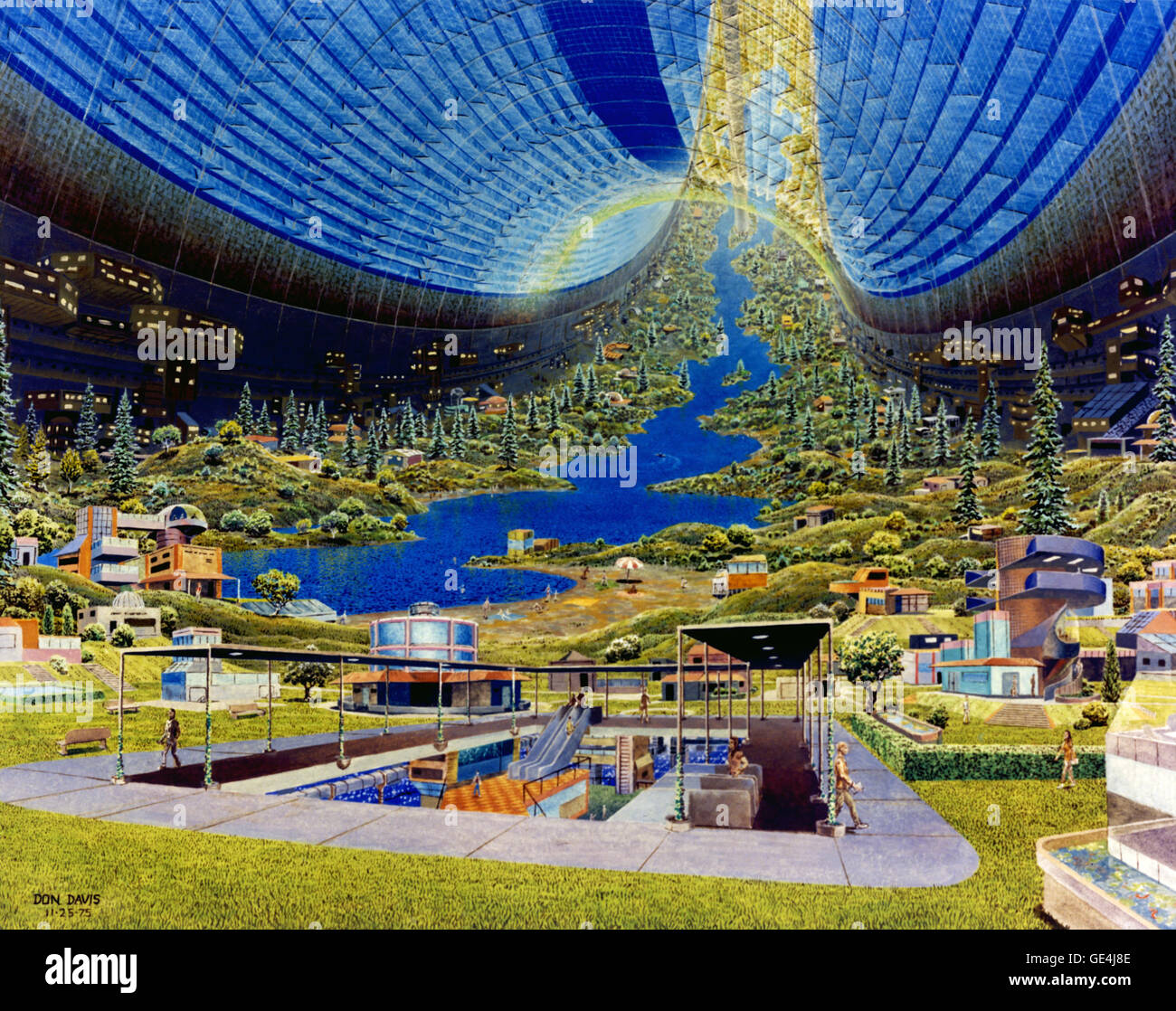 Dieses Kunstwerk von Don Davis präsentiert eine Innenansicht, die unter dem NASA Ames Research Center erstellt wurde. Das Stück ist Teil der Sammlung der NASA und trägt zur visuellen Dokumentation raumbezogener Themen und zur Forschung durch Kunst bei. Stockfoto