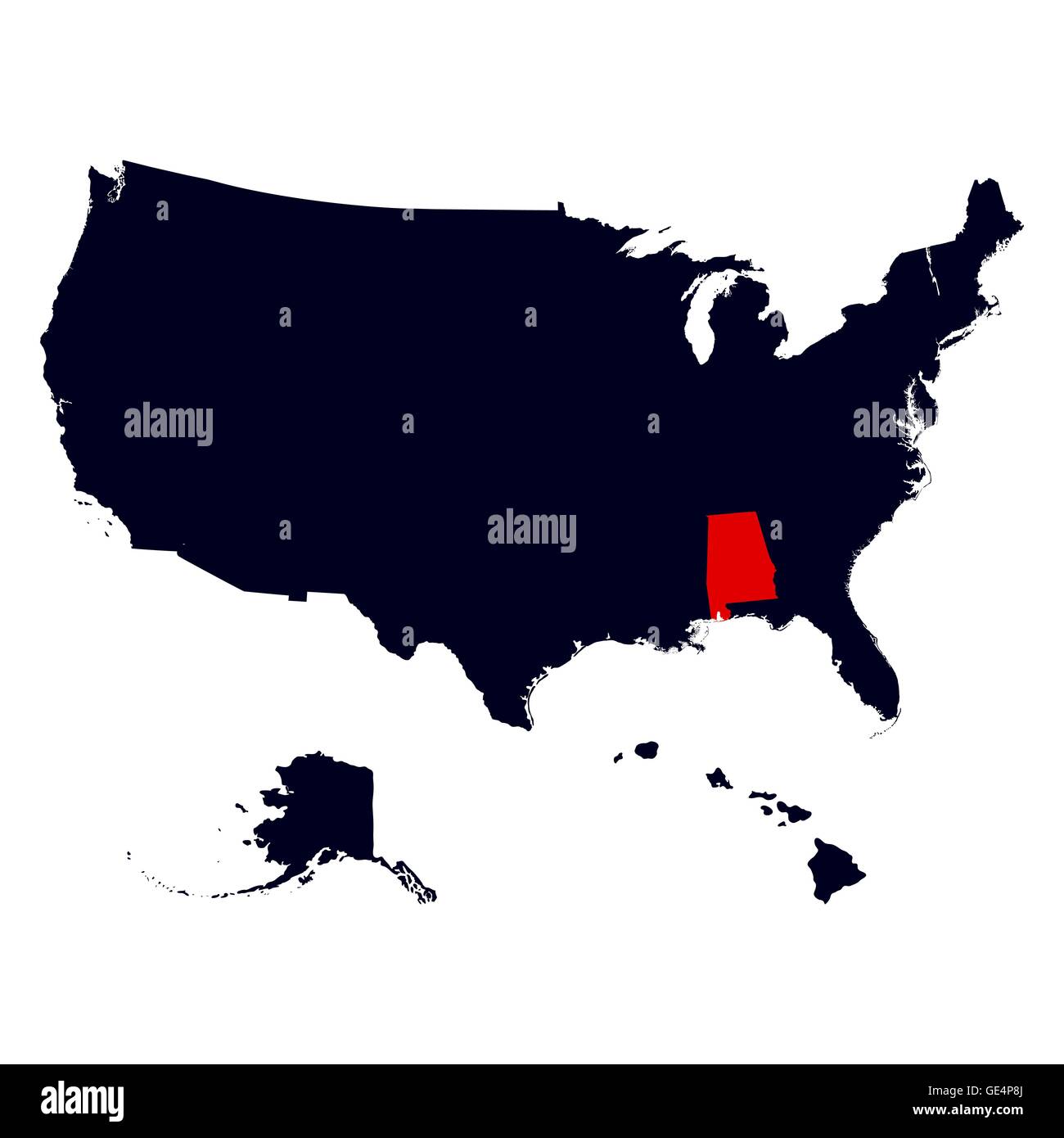 Alabama State in den USA-Karte Stock Vektor