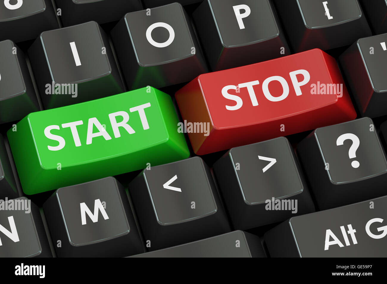 Start- und Stop-Konzept auf der schwarzen Tastatur, 3D rendering Stockfoto