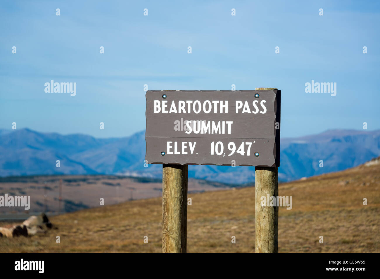 Blick auf den Beartooth Pass Gipfel auf einer Höhe von 10.947 Fuß über Meeresspiegel Stockfoto