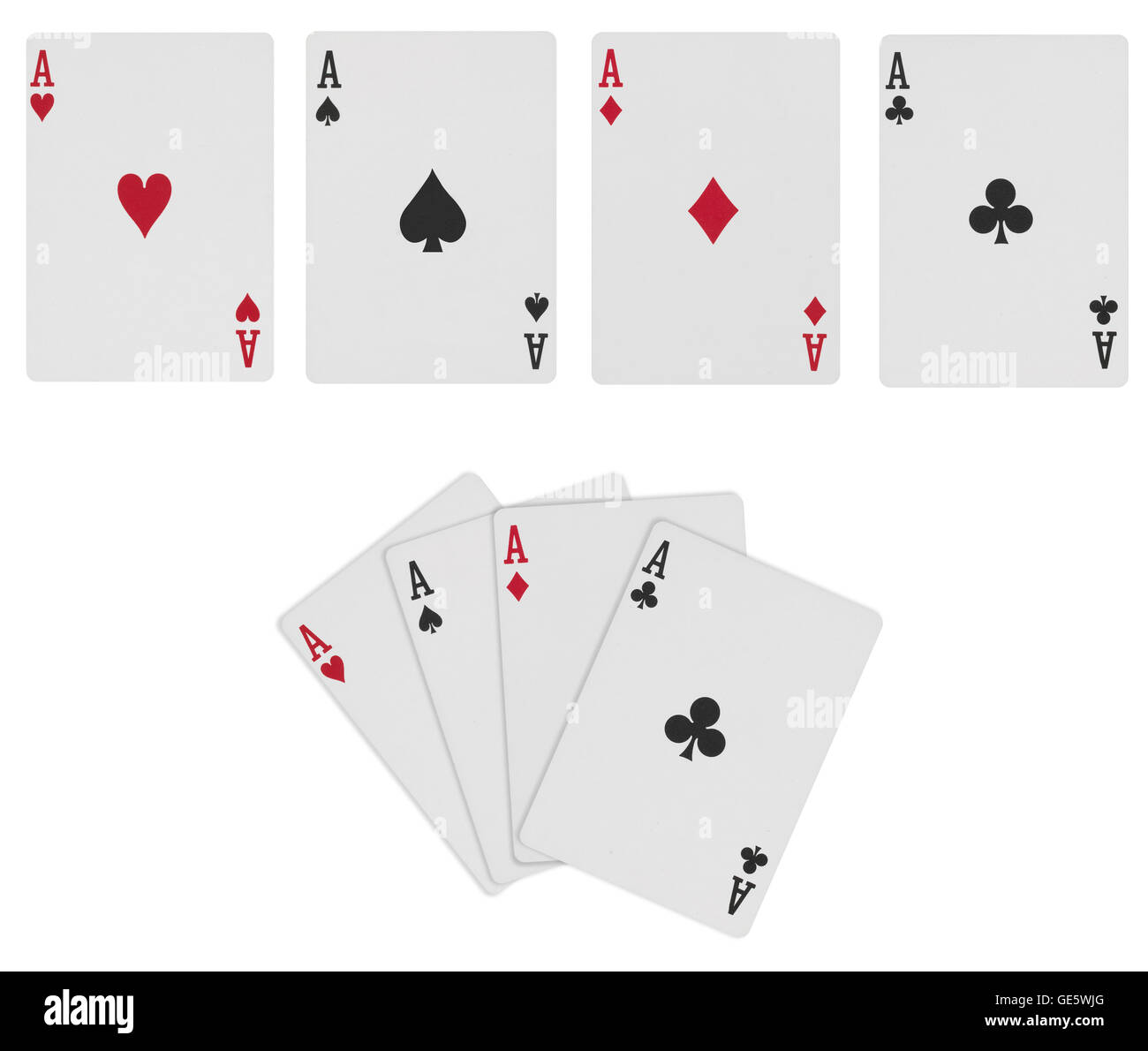 Pokerkarten isoliert auf weißem Hintergrund Stockfoto
