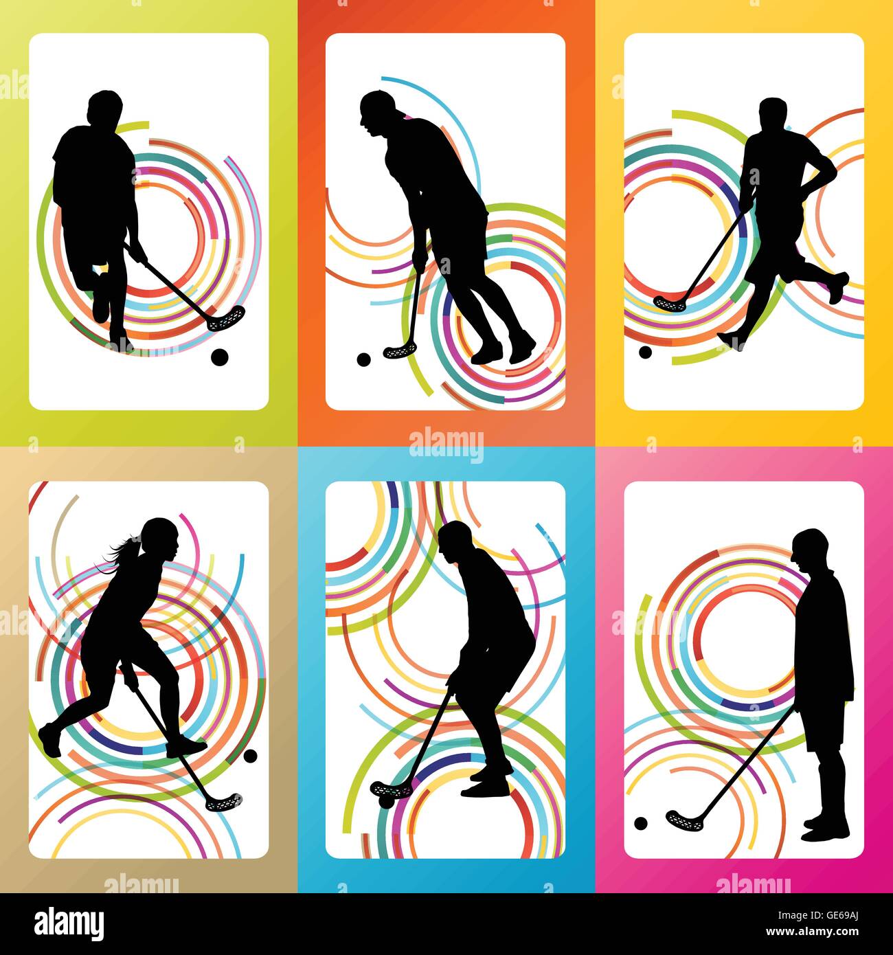 Floorball Spieler Vektor Hintergrund festlegen Konzept für poster Stock Vektor