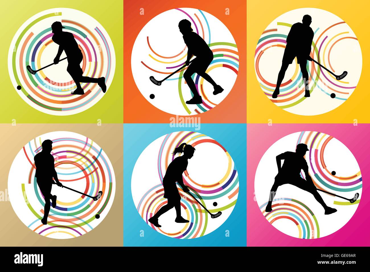 Floorball Spieler Vektor Hintergrund festlegen Konzept für poster Stock Vektor