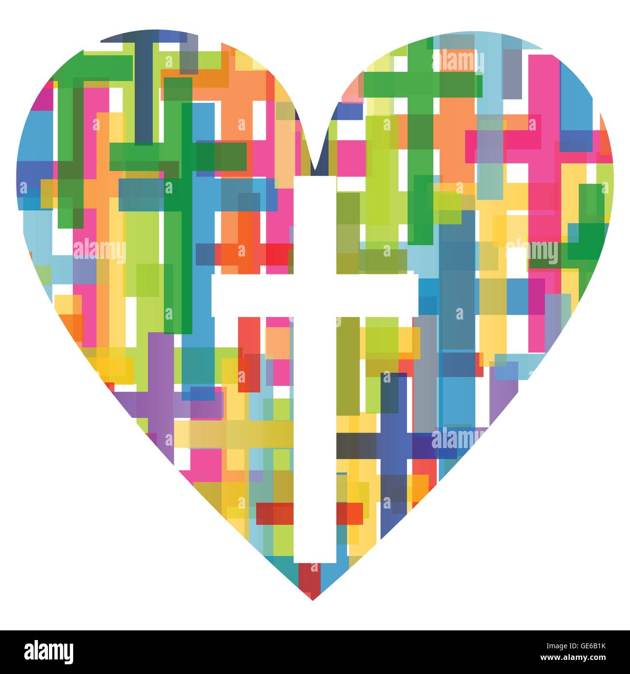 Das Christentum Religion Kreuz Mosaik Herzen Konzept abstrakten Hintergrund Illustration Vektor für poster Stock Vektor