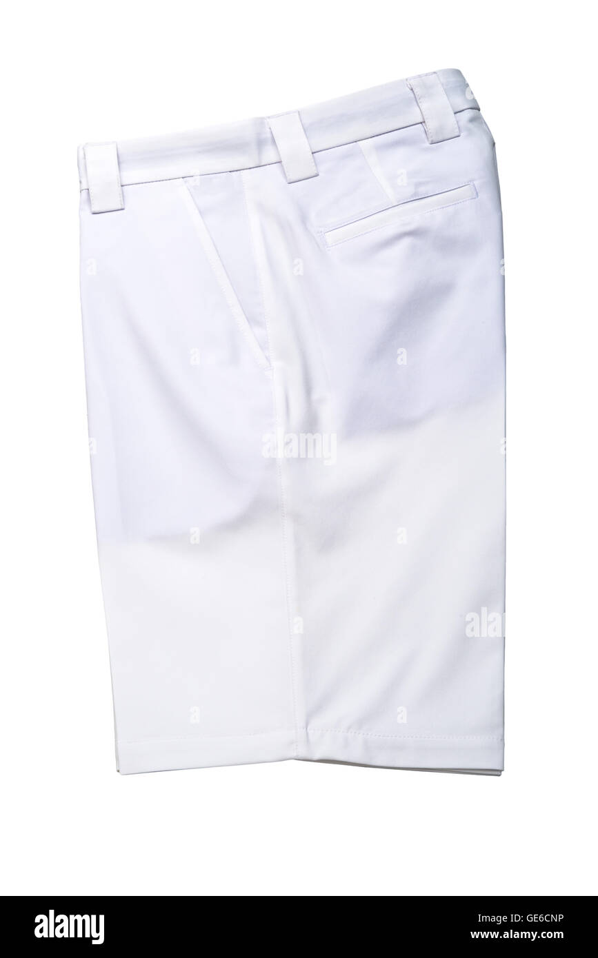 Weiße kurze Hose Hosen auf weißem Hintergrund Stockfoto