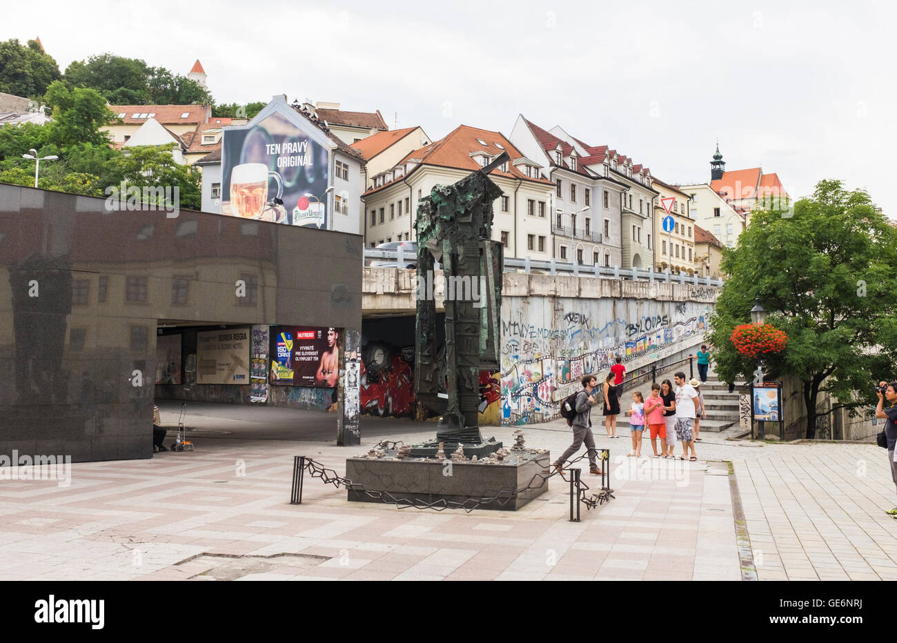 Victims´ Holocaustgedenkstätte in Bratislava, Rybne Maestie an einem Sommertag Stockfoto