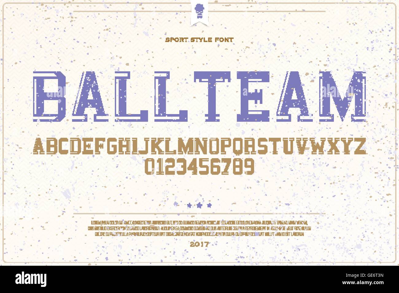 Satz von College Sport Stil Alphabet Buchstaben und Zahlen auf Papierhintergrund. Vektor, dynamische Schriftart Schriftgestaltung. Team Titel conce Stock Vektor