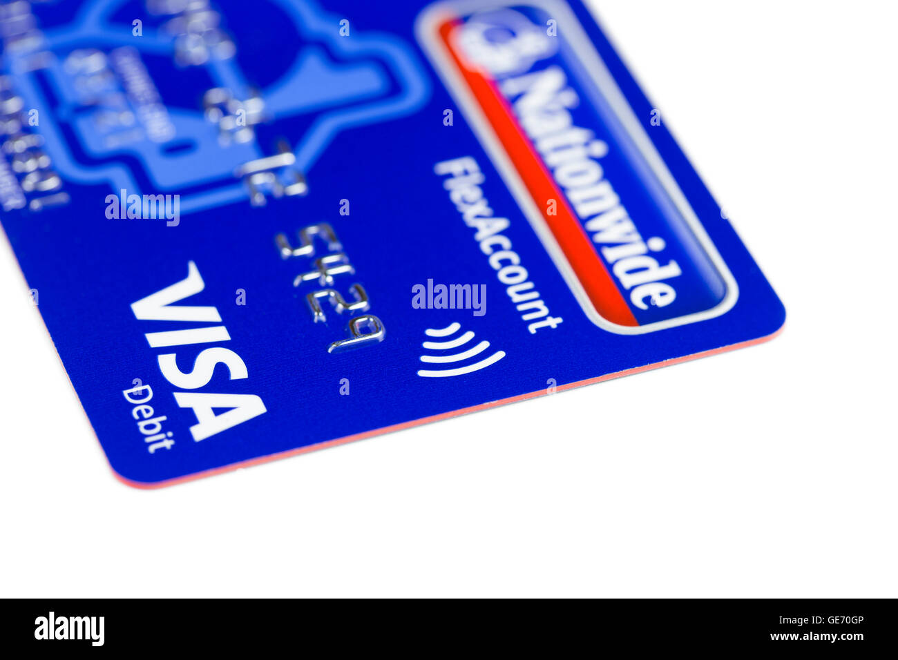 Visa Paywave Debit-Karte mit der kontaktlosen Technologie zur Zahlung, UK Stockfoto