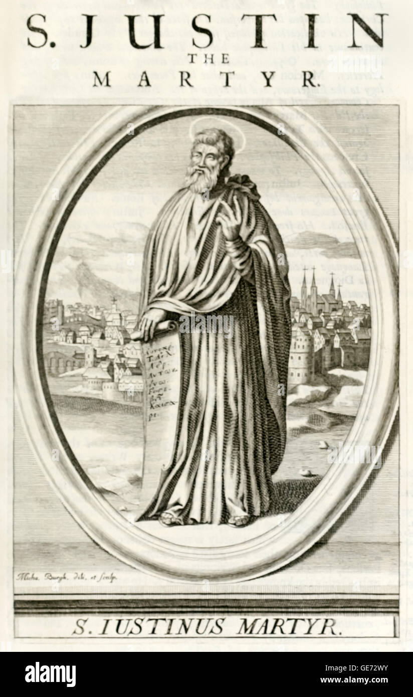 Saint-Justin der Märtyrer (100-165) frühe christliche Apologet, die mit seinen Schülern gemartert wurde. Stockfoto