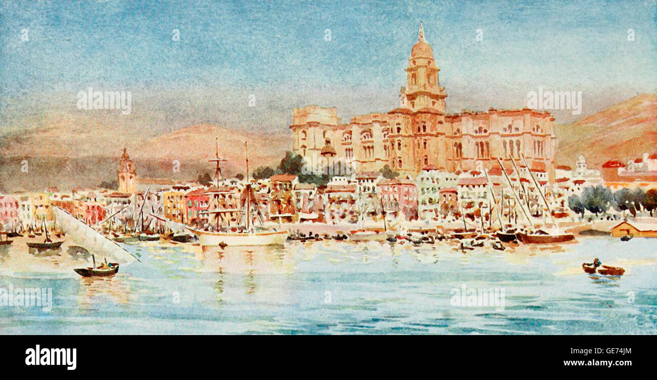 Blick vom Hafen entfernt. Malaga, Spanien, um 1900 Stockfoto