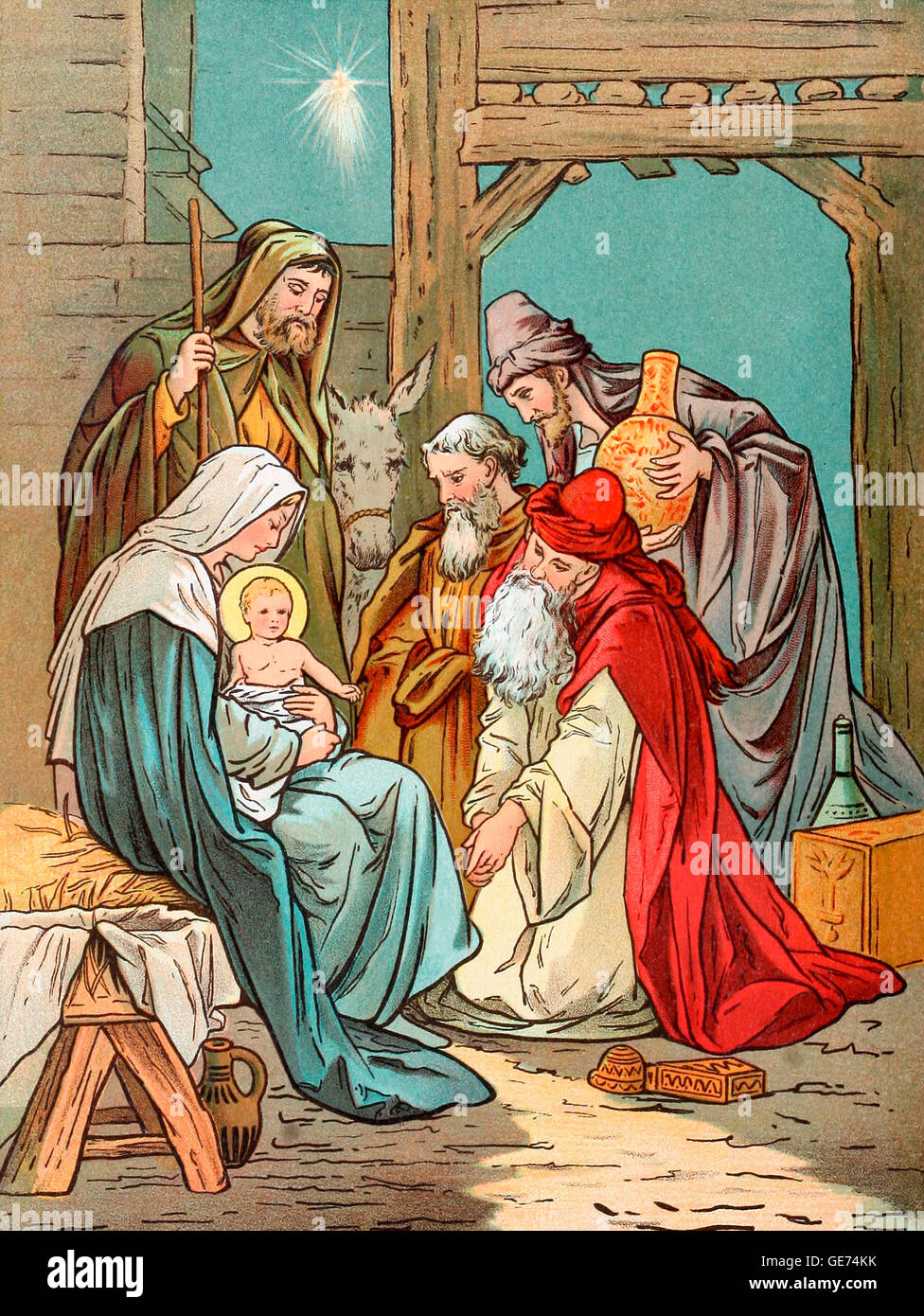 Das heilige Kind und die weisen, die Geburt von Jesus Stockfoto