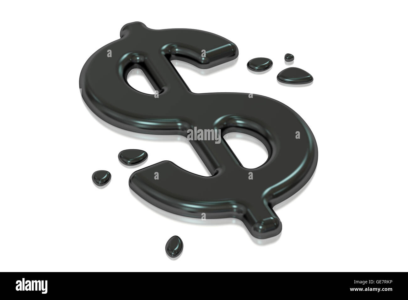 Symbol des Dollars aus Öl, 3D-Rendering isolierten auf weißen Hintergrund Stockfoto