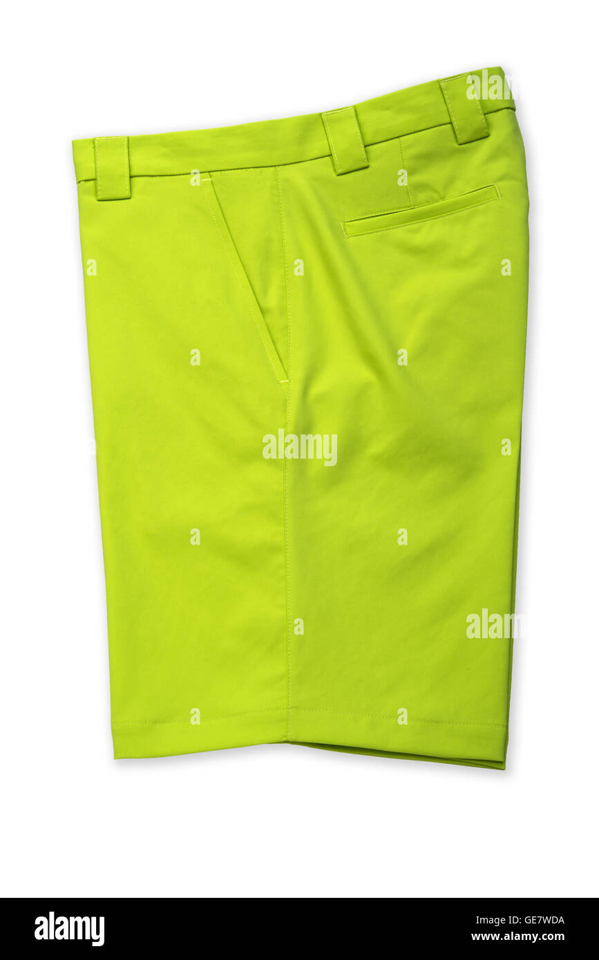 Grün, kurze Hosen, Hosen auf weißem Hintergrund Stockfoto