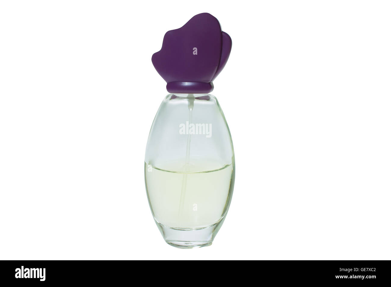Parfüm-Flasche auf weißem Hintergrund Stockfoto