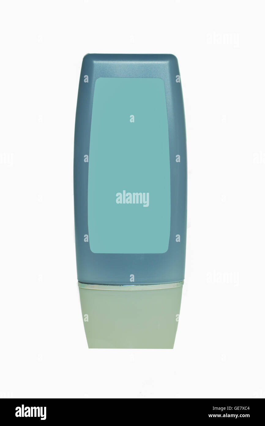 Kunststoff-Flasche von Pflege und Schönheit Produkte / Studiofotografie blauem Kunststoff Flasche Shampoo - auf weißem Hintergrund Stockfoto