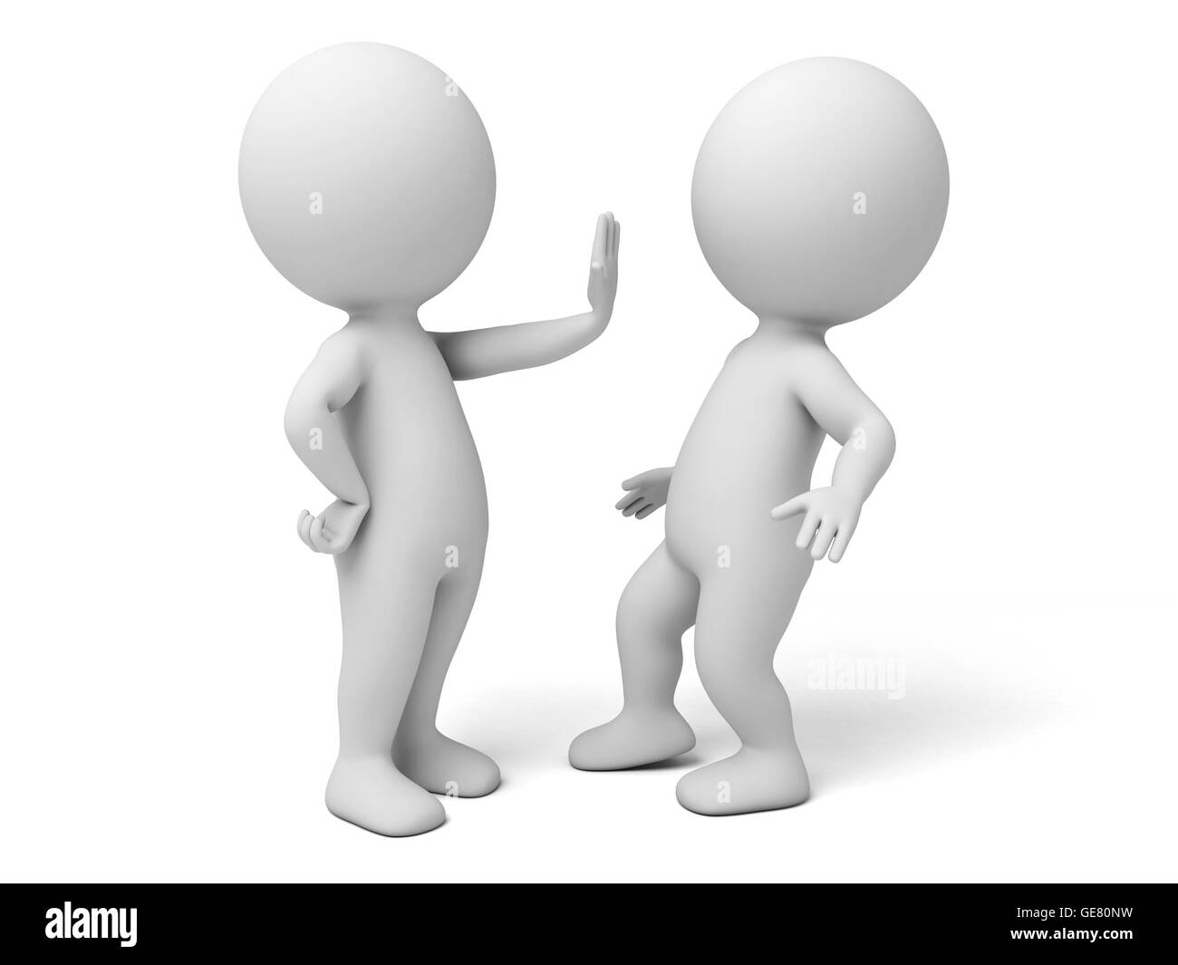 Die 3d Menschen aufhören einen anderen Menschen immer in seiner Nähe Stockfoto