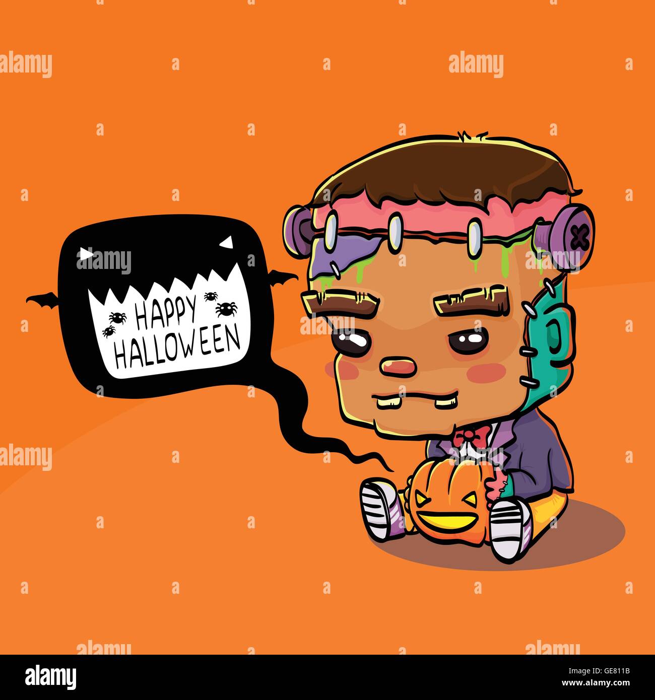Vektor-Illustration von niedlichen Cartoon Charakter Frankenstein für Halloween Grußkarte Stock Vektor
