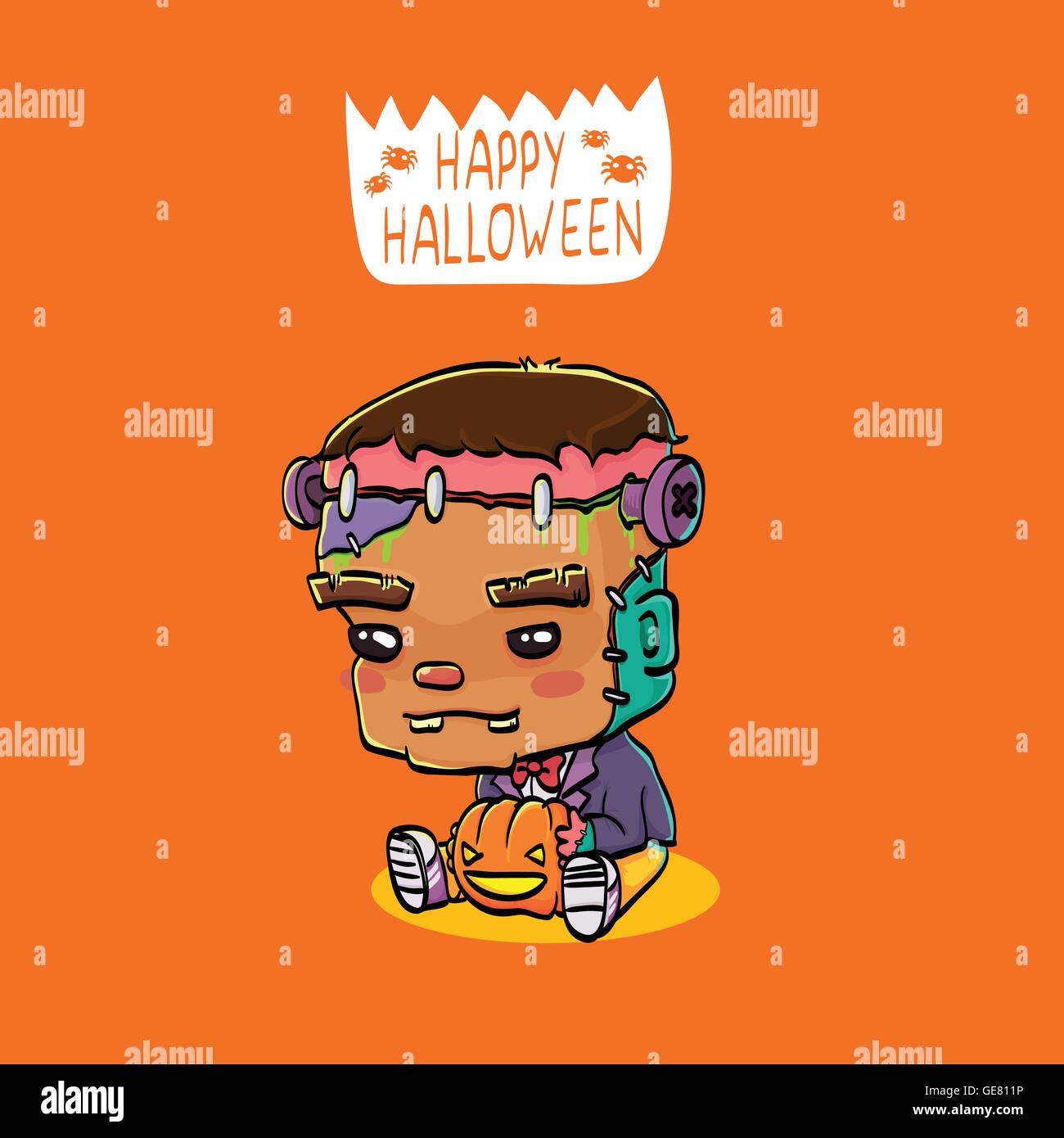 Vektor-Illustration von niedlichen Cartoon Charakter Frankenstein für Halloween Grußkarte Stock Vektor
