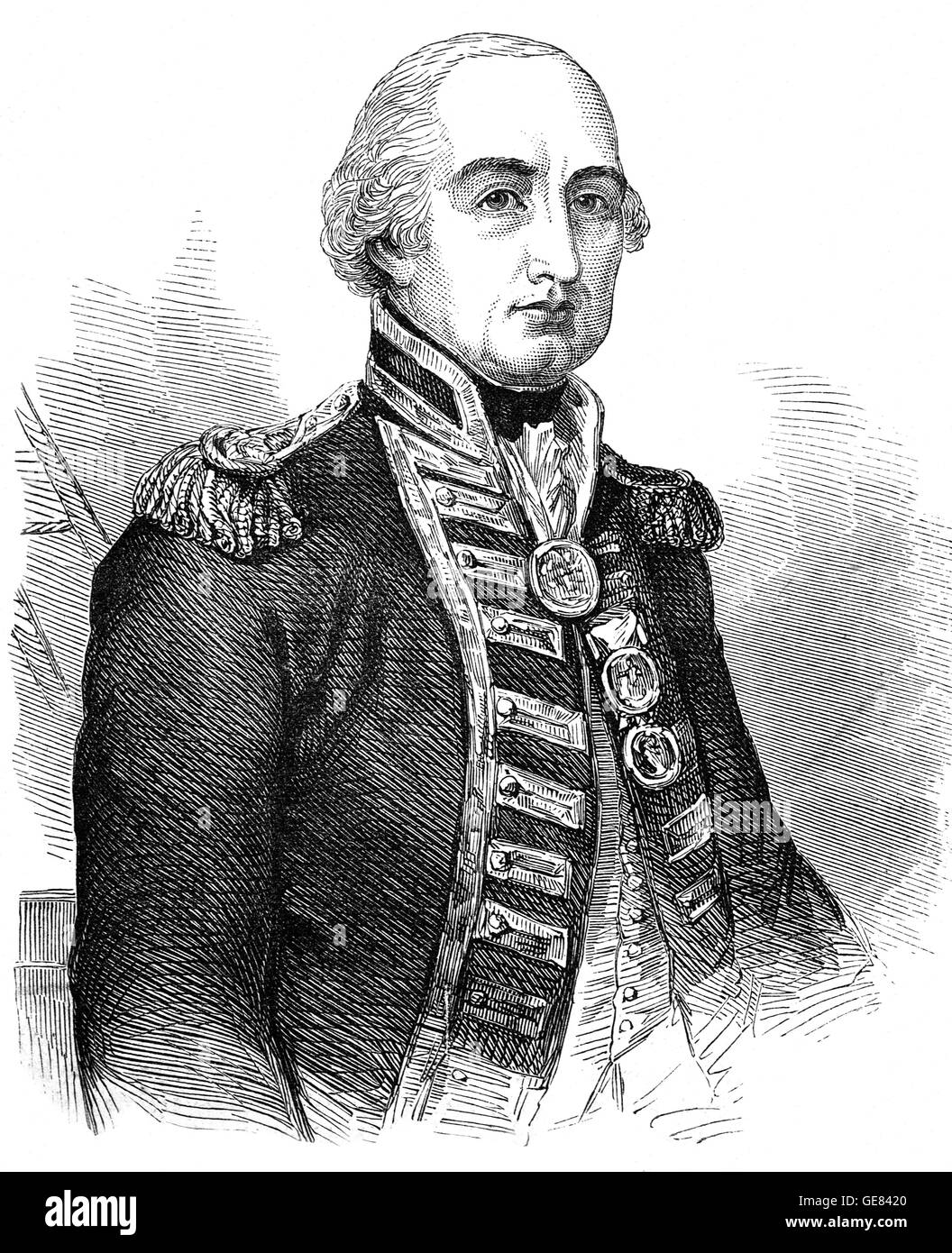 Vizeadmiral Cuthbert Collingwood, 1. Baron Collingwood (1748 – 1810) war ein Admiral der Royal Navy. Er arbeitete mit Lord Nelson in mehreren der britischen Siege der napoleonischen Kriege, und häufig als Nelsons Nachfolger in Befehlen.  Kurz vor seinem Tod wurde er Oberbefehlshaber der Mittelmeerflotte. Stockfoto