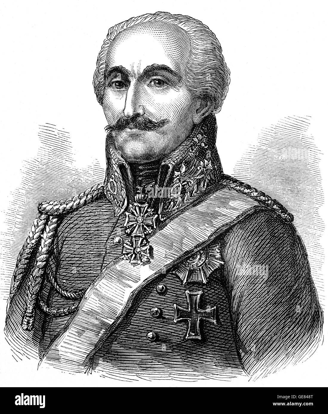 Gebhard Leberecht von Blücher war (1742 – 1819) ein preußischer Generalfeldmarschall (Feldmarschall). Er erwarb seine größte Anerkennung nach führt seine Armee gegen Napoleon I bei der Völkerschlacht bei Leipzig 1813 und der Schlacht bei Waterloo 1815. Stockfoto