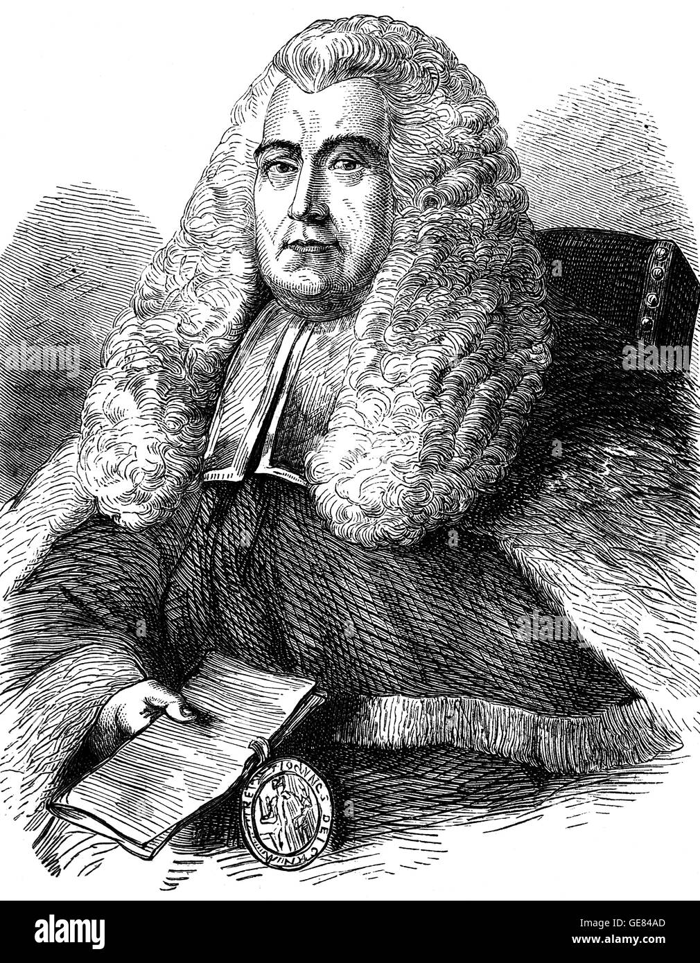 Sir William Blackstone (1723 – 1780) war ein englischer Jurist, Richter und Tory Politiker des achtzehnten Jahrhunderts. Seine primäre Vermächtnis ist seine schriftliche Arbeit, die Kommentare auf den Gesetzen von England. Nachfrage nach nachgedruckt, gekürzte und übersetzte Versionen war "fast unerschöpfliche" im 18. und 19. Jahrhundert. Stockfoto