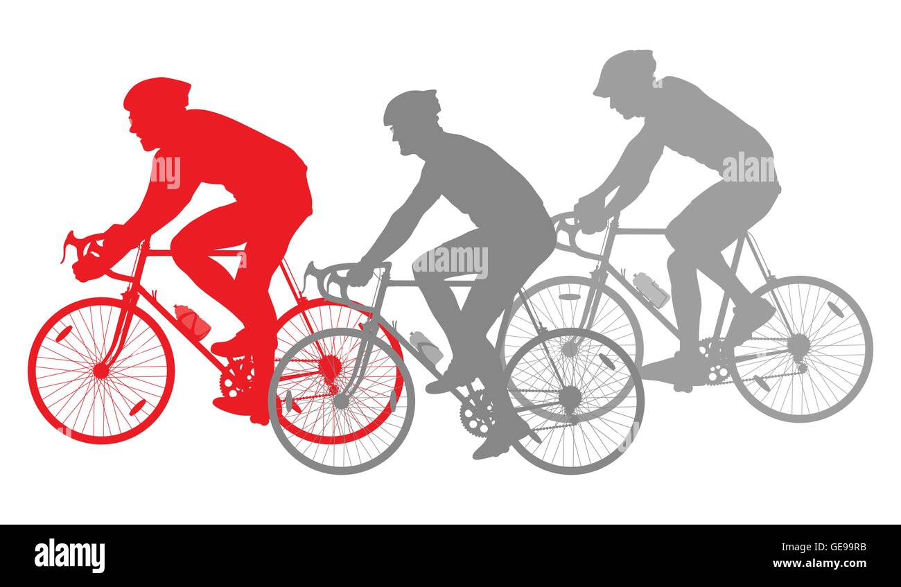 Radfahren Radfahrer Fahrrad Silhouette Gruppe Athleten Vektor Hintergrund Gewinner Konzept detaillierte Darstellung über weißen isoliert Stock Vektor