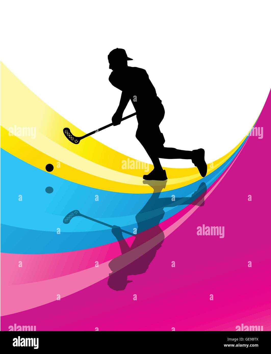 Floorball Spieler Vektor Silhouette abstrakten Hintergrund mit Reflexion Stock Vektor