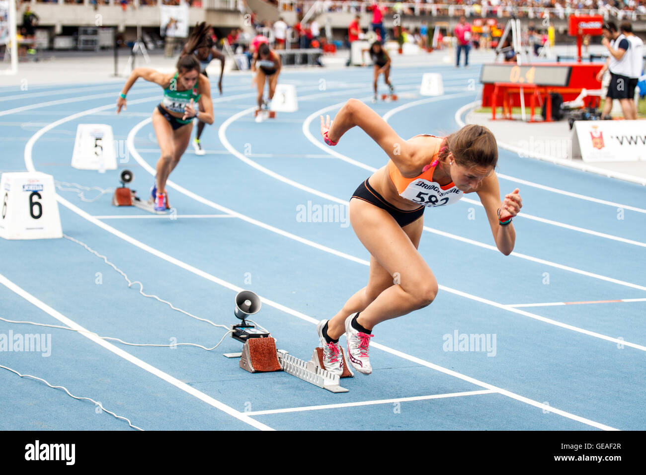 Las Mestas, Gijón, Asturien, Spanien. 23. Juli 2016. 96. spanischen Leichtathletik-Meisterschaft. Tag eins. Foto: Alvaro Campo. Bildnachweis: Alvaro Campo/Alamy Live-Nachrichten Stockfoto