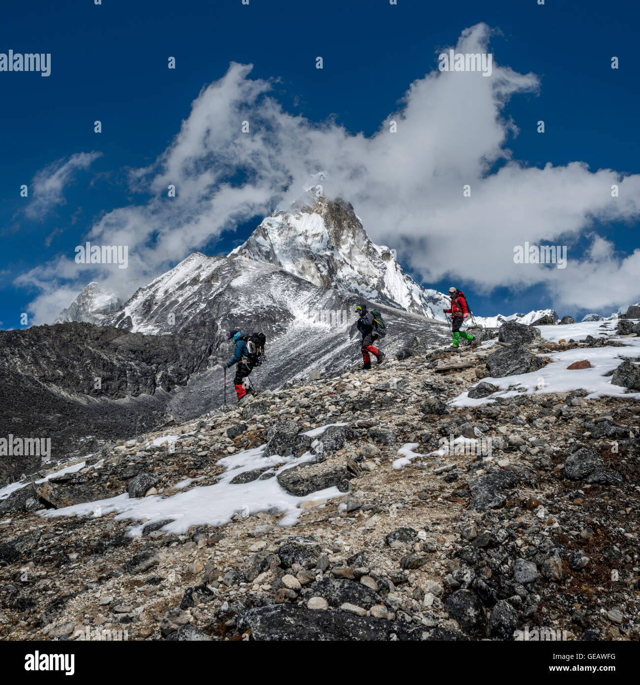 Nepal, Himalaya, Solo Khumbu, Ama Dablam, drei Gurkhas trekking Stockfoto
