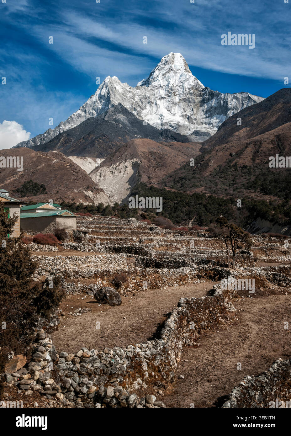 Nepal, Himalaya, Trekking, Everest, Solo Khumbu, Ama Dablam von Pangboche Stockfoto