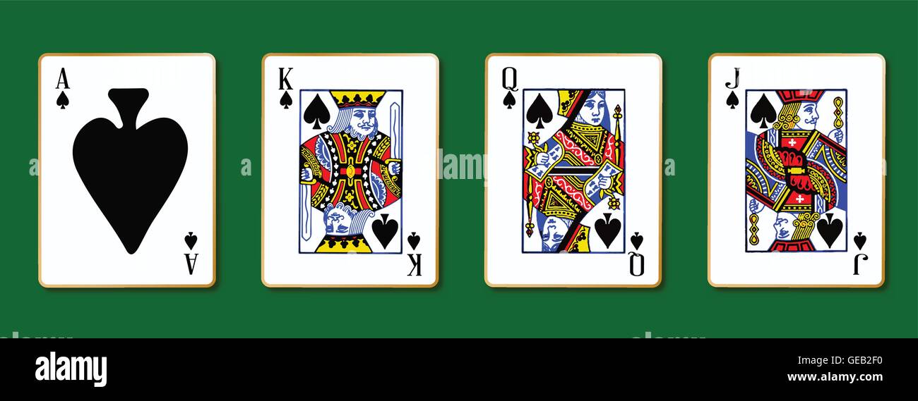 Die Royal Pik-Spielkarten mit dem Ass auf grünem Hintergrund Stock Vektor