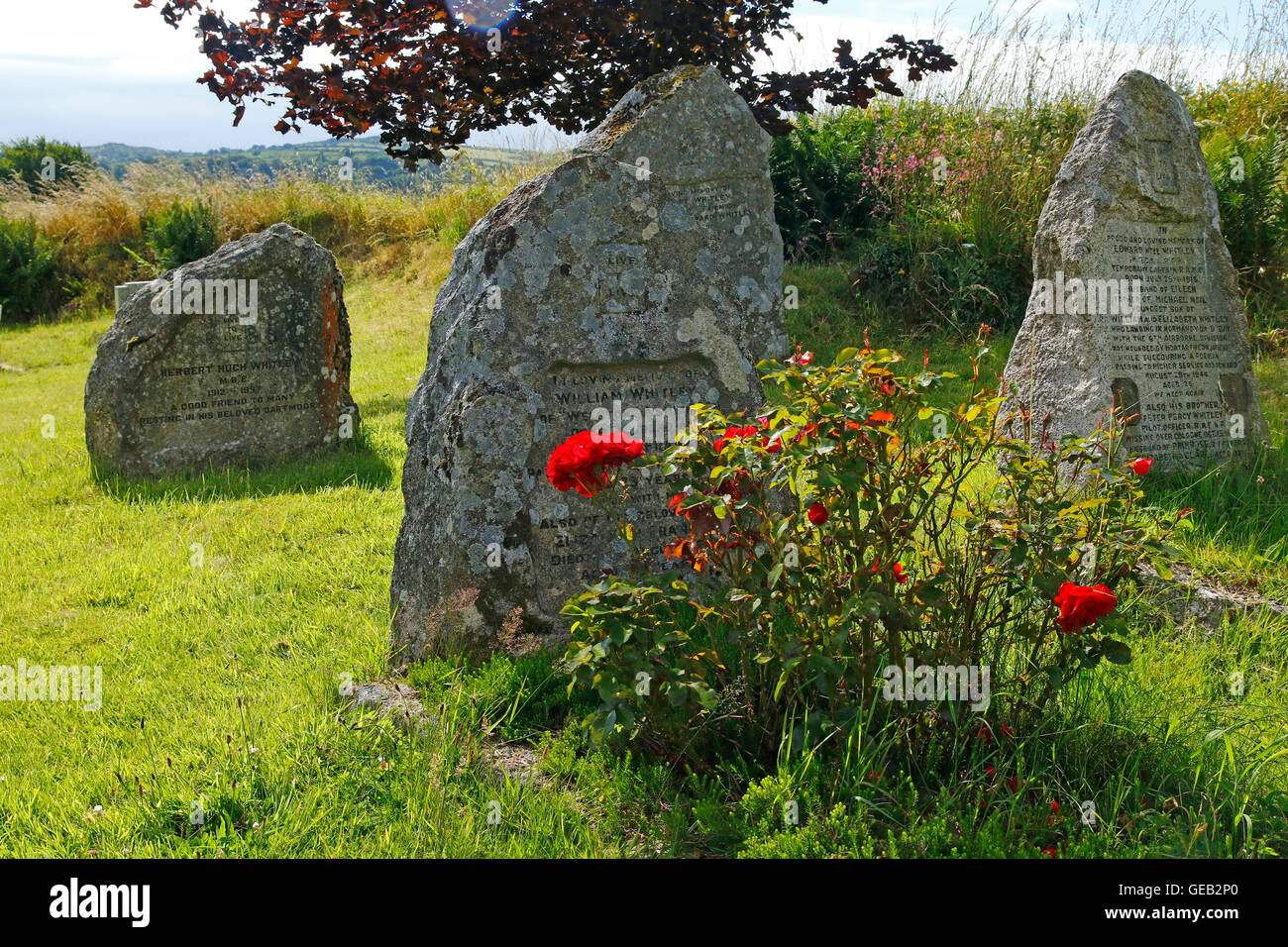 Das berühmte & sehr wohlhabenden Whitley Familiengrab der vier Brüder Grabsteine in Buckland-in-the-Moor Friedhof. Stockfoto