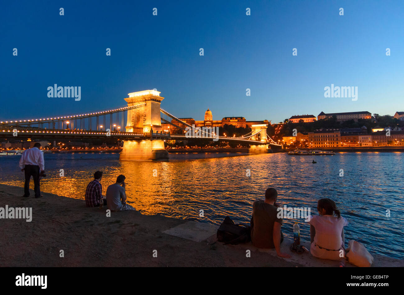 Budapest: Donau, Kettenbrücke, Budaer Burg, Ungarn, Budapest Stockfoto